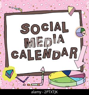 Didascalia di testo che presenta Calendario Social Media, applicazioni di panoramica aziendale utilizzate per pianificare in anticipo i post sui social media Foto Stock