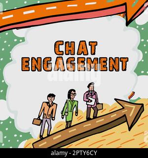 Visualizzazione concettuale coinvolgimento tramite chat, il cliente Business idea interagisce direttamente con un marchio tramite conversazione Foto Stock