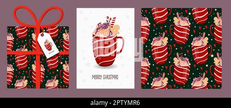 SET DI NATALE, set di modelli di Natale e Capodanno per la scrapbooking di auguri, congratulazioni, inviti, tag, biglietti. Illustrazione vettoriale.creativa Foto Stock