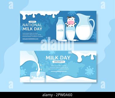 Cartoni piatti cartoni animati disegnati a mano per la Giornata nazionale del latte Illustrazione Foto Stock