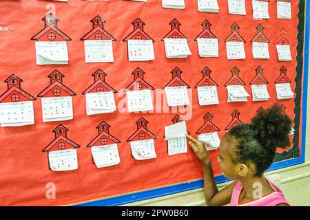 Miami Florida,Frederick Douglass Elementary School campus primario,studenti della scuola interna della città ragazza ragazze femmina,africani neri guarda lo Foto Stock