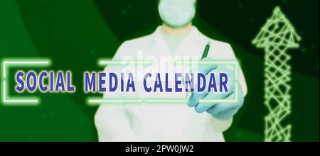 Didascalia di testo che presenta il calendario dei social media, app Internet Concept utilizzate per pianificare in anticipo i post sui social network Foto Stock