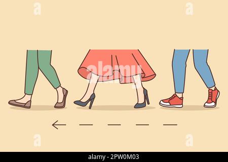 Gambe di persone che camminano in una direzione Illustrazione Vettoriale