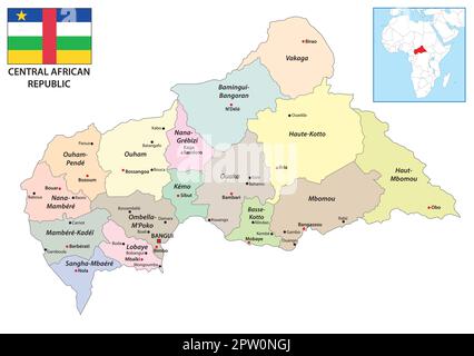 Mappa amministrativa della Repubblica Centrafricana con bandiera Illustrazione Vettoriale