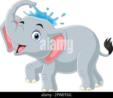 Cartone animato carino elefante spruzzando acqua Illustrazione Vettoriale