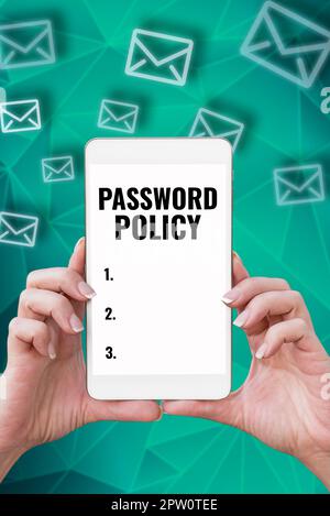 Didascalia di testo che presenta il criterio password, concetto che significa prima linea di protezione contro qualsiasi accesso non autorizzato Foto Stock