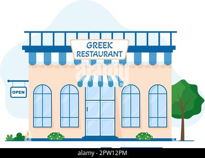 Cucina greca Ristorante Menu fisso deliziosi piatti tradizionali o nazionali in Cartoon piatto modello disegnato a mano Illustrazione Illustrazione Vettoriale