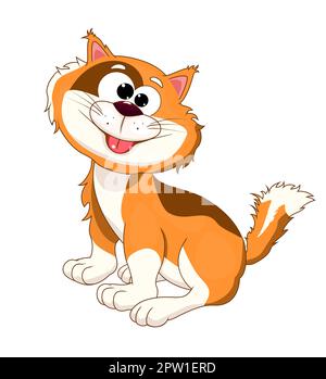 Carino zenzero gatto siede e sorride Illustrazione Vettoriale