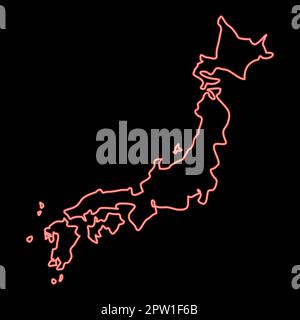 Mappa al neon di colore rosso japon vettore illustrazione immagine stile piatto Illustrazione Vettoriale