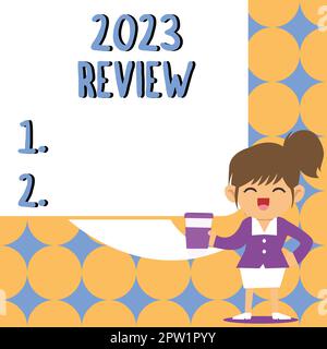 Scrittura visualizzazione testo 2023 Revisione, concetto che significa vedere eventi importanti o azioni che hanno fatto l'anno precedente Foto Stock
