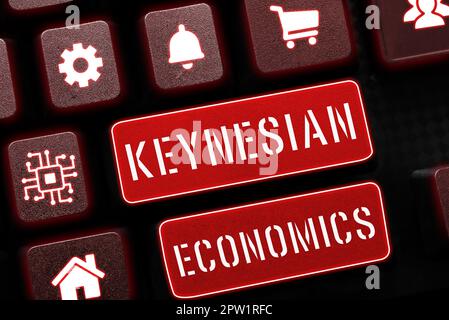 Didascalia di testo che presenta l'economia keynesiana, Word per i programmi monetari e fiscali da parte del governo per aumentare l'occupazione Foto Stock