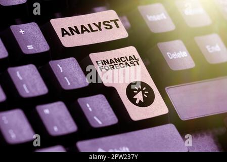 Scrittura visualizzazione testo Analyst Financial forecast, Word scritto sulla stima dei risultati finanziari futuri di un'azienda Foto Stock