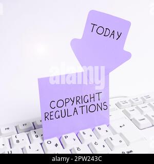 Segno di testo che mostra le normative sul copyright, corpo di legge della vetrina aziendale che governa le opere originali di authorship Foto Stock