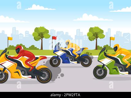 Campionato motociclistico Racing su pista Illustrazione con motore da corsa per Landing Page in Flat Cartoon modelli disegnati a mano Illustrazione Vettoriale