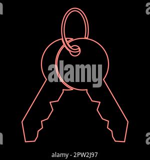 Gruppo di tasti al neon sull'immagine vettoriale di colore rosso anello stile piatto immagine Illustrazione Vettoriale