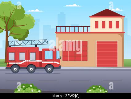 Vigili del fuoco con vigili del fuoco che estinguono la casa, la foresta e aiutare le persone in varie situazioni in Cartoon piano disegnato a mano Illustrazione Illustrazione Vettoriale