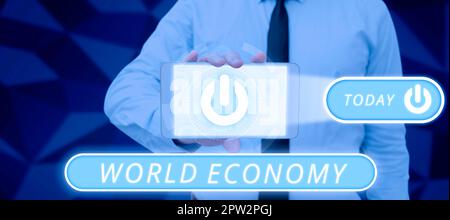 Visualizzazione concettuale World Economy, Internet Concept Global Worldwide International Markets Trade Money Exchange Foto Stock