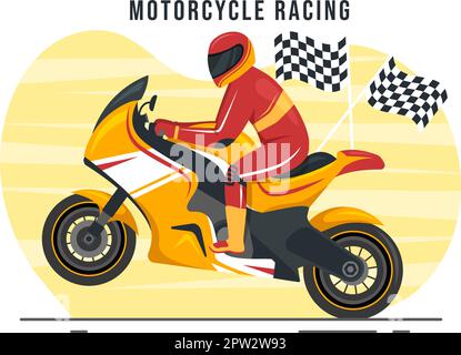 Campionato motociclistico Racing su pista Illustrazione con motore da corsa per Landing Page in Flat Cartoon modelli disegnati a mano Illustrazione Vettoriale