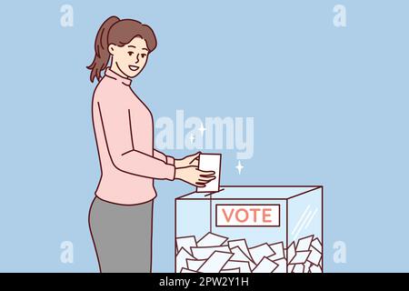 La donna lancia il voto in un box casting per il candidato presidenziale o congressuale. Immagine vettoriale Illustrazione Vettoriale