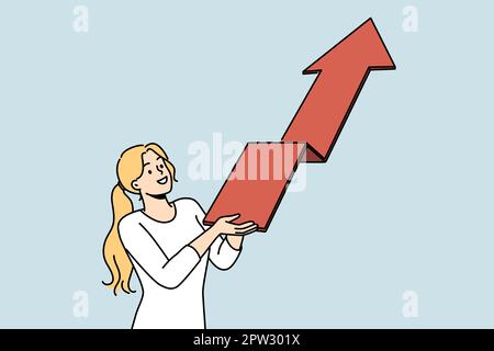 Donna sorridente con la freccia rivolta verso l'alto Illustrazione Vettoriale