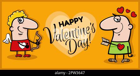 Disegno di San Valentino con cupido cartoon e ragazzo innamorato Illustrazione Vettoriale