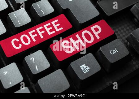 Scrittura che mostra testo Coffee Shop, concetto che significa un ristorante che serve principalmente caffè e pasti leggeri Foto Stock
