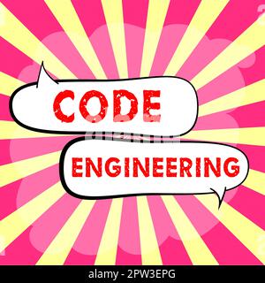 Segnaletica che mostra Code Engineering, panoramica aziendale applicazione di ingegneria allo sviluppo di software Foto Stock