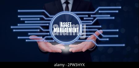 Firma visualizzazione Asset Management, approccio aziendale investimento gestito di beni di una persona o di un'azienda Foto Stock