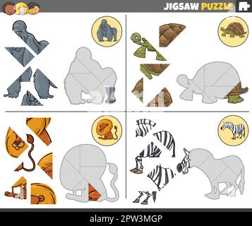 puzzle gioco set con animali cartoni animati Illustrazione Vettoriale