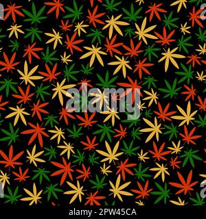 Modello senza cuciture con cannabis su sfondo nero Illustrazione Vettoriale