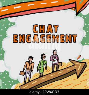 Visualizzazione concettuale coinvolgimento tramite chat, il cliente Business idea interagisce direttamente con un marchio tramite conversazione Foto Stock