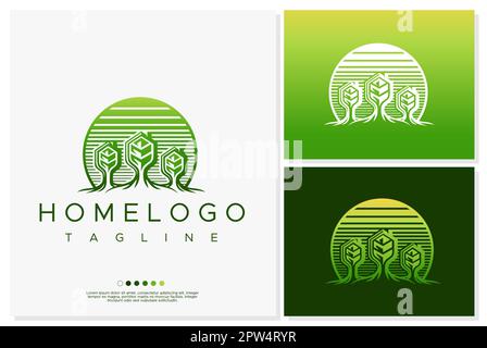 Disegno del marchio dell'albero domestico. Marchio del marchio domestico della natura. Illustrazione Vettoriale