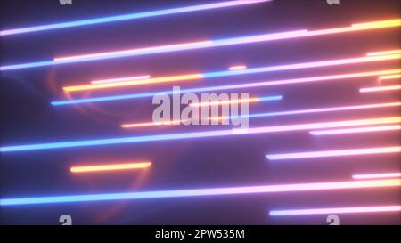 Onde nere e linee al neon. Rendering 3D generato dal computer Foto Stock