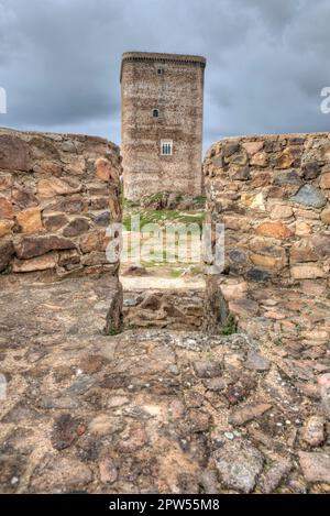 Roccaforte di Feria, Badajoz, Spagna. Uno dei più notevoli castelli dell'Estremadura Foto Stock