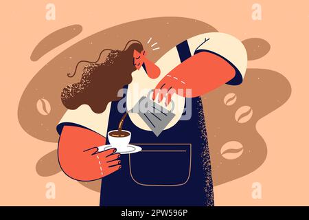 Barista che prepara il cappuccino nel bar Illustrazione Vettoriale