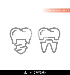 Icona dell'impianto dentale e del vettore della linea della corona Illustrazione Vettoriale