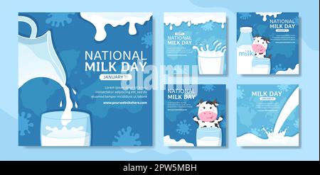 National Milk Day Social Media Post Flat Cartoon modelli disegnati a mano Illustrazione Foto Stock