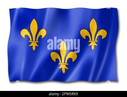 Ile-de-France Region flag, Francia waving banner collection. Figura 3D Foto Stock