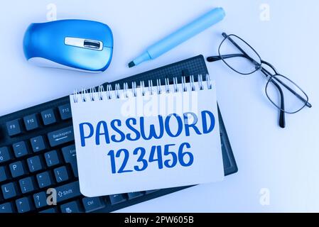 Scrittura visualizzazione testo Password 123456, Business idea la parola o l'espressione nascosta da utilizzare per ottenere l'accesso a qualcosa Foto Stock