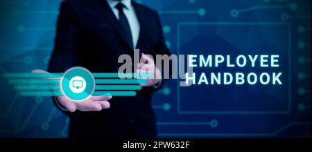 Ispirazione che mostra il segno Employee Handbook, Word scritto su documento Manuale regolamenti regole Guida Policy Code Foto Stock