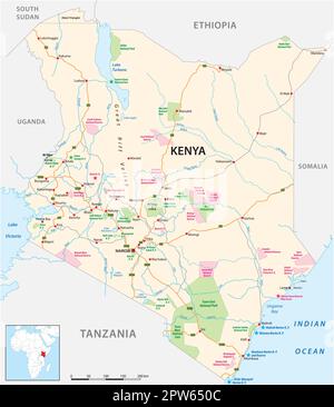 strada del kenya, parco nazionale e mappa della riserva nazionale Illustrazione Vettoriale