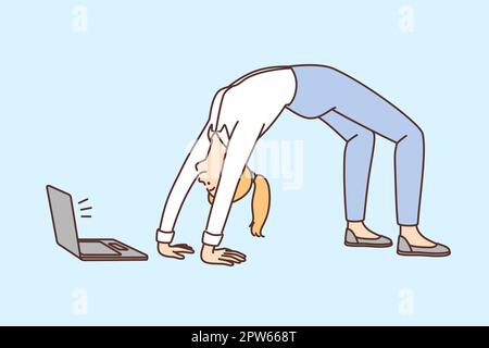 Donna d'affari fare ginnastica guardando classe di fitness online Illustrazione Vettoriale