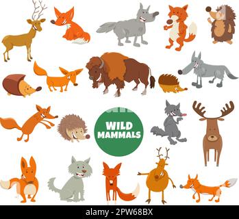 cartoon animali selvatici personaggi grande set Illustrazione Vettoriale
