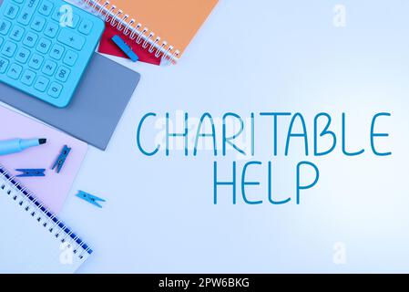 Segno che mostra l'aiuto caritativo, il sistema di concetto di affari di dare i soldi o l'aiuto libero a coloro che sono nel bisogno Foto Stock