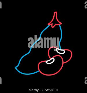 Icona a forma di fagiolo francese con disegno isolato su sfondo nero. Cartello vegetale. Simbolo grafico per il sito Web di cibi e bevande, progettazione di app, app mobili e p Foto Stock