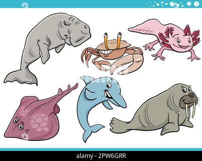 cartoon vita marina o animali marini set Illustrazione Vettoriale
