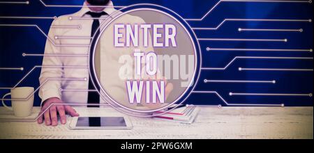 Esposizione concettuale partecipa alla vittoria, vetrina aziendale scambiando qualcosa di valore per un premio o per la possibilità di vincere Foto Stock