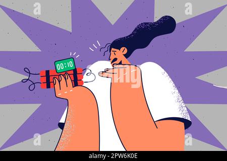 Donna spaventata con dinamite nelle mani Illustrazione Vettoriale