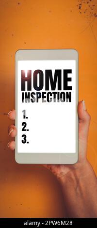 Segno che mostra Home Inspection, Business Concept esame non invasivo della condizione di una casa Foto Stock