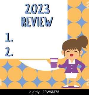 Scrittura visualizzazione testo 2023 Revisione, concetto che significa vedere eventi importanti o azioni che hanno fatto l'anno precedente Foto Stock